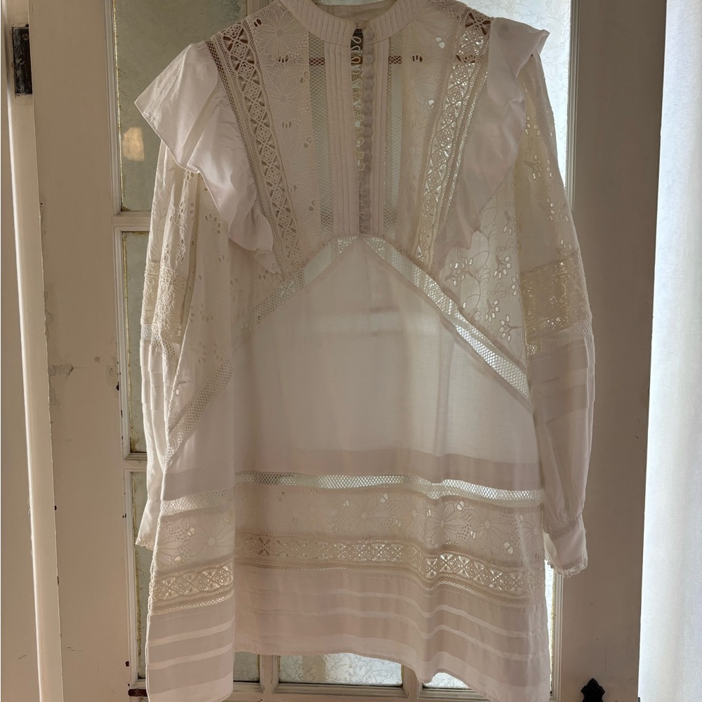 All Saints Cream Long Sleeve Lace Dress